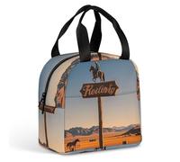 Borsa portapranzo retrò con cowboy occidentale per donne e uomini, borsa termica portatile con manico, a prova di perdite, riutilizzabile, per lavoro, picnic, viaggi