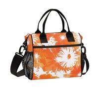 Borsa portapranzo riutilizzabile con motivo floreale arancione tie dye, portatile, con tracolla, borsa termica per il pranzo, per donne e campeggio