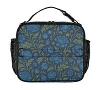 Borsa portapranzo riutilizzabile con tasche con cerniera, per bambini, con tracolla rimovibile, per spiaggia, viaggi, motivo floreale William Morris, indaco