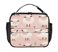 Borsa portapranzo riutilizzabile resistente all'acqua per adulti, mantiene il cibo caldo e più fresco, borsa termica per pasto per lavoro e scuola, motivo pecore, rosa