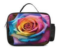 Borsa portapranzo staccabile, con stampa di fiori di rosa arcobaleno, grande borsa per il pranzo, riutilizzabile, per adulti