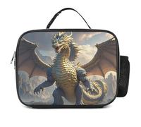 Borsa portapranzo staccabile, con stampa drago dorato, grande borsa per il pranzo, riutilizzabile, per adulti