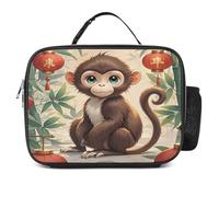 Borsa portapranzo staccabile, stile cinese, con scimmia, borsa grande per il pranzo, riutilizzabile, per adulti