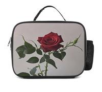 Borsa portapranzo staccabile, una rosa rossa in fiore stampata, grande borsa per il pranzo riutilizzabile, per adulti