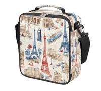 Borsa portapranzo vintage per bambini con Torre Eiffel di Parigi, riutilizzabile, isolata, a prova di perdite, con tracolla, borsa termica per bambini, per scuola, picnic, viaggi, spiaggia