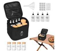 Borsa portaspezie portatile - Porta spezie in tessuto Oxford 900d con 4 bottiglie di da 120 ml, 4 bottiglie di liquido da 120 ml, imbuto, adesivi | Kit da campeggio Borsa organizer per barbecue