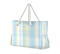 Borsa portatile da donna con tasche laterali, colore giallo e blu con sale marino e limone, con portabicchieri laterali