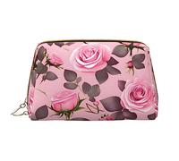 Borsa portatile di trucco del cuoio delle rose rosa graziose, cuoio del PVC, chiusura a cerniera, borsa da viaggio della borsa da toilette, borsa di immagazzinaggio di viaggio, bianco, Taglia unica