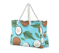 Borsa portatile in cocco tropicale marrone all'aperto con tasche laterali, borsa da viaggio per piscina, nuoto, spiaggia, vacanze