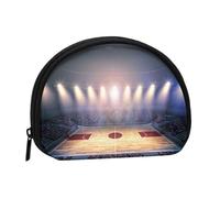 Borsa portatile mini portamonete con stampa Basketball Arena - Portafoglio in poliestere stampato per piccoli oggetti personali, Nero , Taglia unica