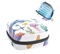 Borsa portatile per assorbenti igienici, borsa per coppette mestruali femminili per ragazze adolescenti, kit per primo ciclo di tamponi, acquarello, corallo, delfino, meduse, stelle marine
