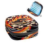 Borsa portatile per assorbenti igienici, borsa per coppette mestruali femminili per ragazze adolescenti, kit primo ciclo tamponi, auto da corsa con bandiere del traguardo pilota e fiamme retrò,