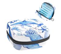 Borsa portatile per assorbenti igienici, borsa per coppette mestruali femminili per ragazze adolescenti, kit per primo ciclo di tamponi, acquarello, meduse nautiche, stelle marine, balene