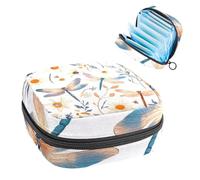 Borsa portatile per assorbenti igienici, borsa per coppette mestruali femminili per ragazze adolescenti, kit per primo ciclo mestruale, libellule colorate camomilla con ramoscelli d'erba