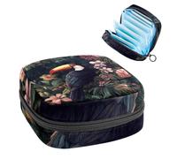 Borsa portatile per assorbenti igienici, borsa per coppette mestruali femminili per ragazze adolescenti, kit per primo ciclo mestruale, tucano uccello con fiori motivo senza cuciture