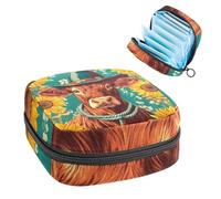 Borsa portatile per assorbenti igienici, borsa per coppette mestruali femminili per ragazze adolescenti, kit per primo ciclo mestruale, mucca rossa selvaggio West in cappello da cowboy girasoli corda