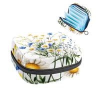 Borsa portatile per assorbenti igienici, borsa per coppette mestruali femminili per ragazze adolescenti, kit per primo ciclo di tamponi, fiori blu acquerello, fiori gialli e fiori di camomilla