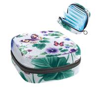 Borsa portatile per assorbenti igienici, borsa per coppette mestruali femminili per ragazze adolescenti, kit per il primo ciclo mestruale, quadrifoglio, fiori del viole del pensiero, foglie e farfalle