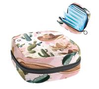Borsa portatile per assorbenti igienici, coppetta mestruale, per ragazze adolescenti, kit per primo ciclo mestruale, cappello da cowboy selvaggio West, cactus e ferri di cavallo