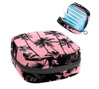 Borsa portatile per assorbenti igienici, coppetta mestruale, per ragazze adolescenti, kit per primo ciclo mestruale, silhouette di palme su sfondo rosa