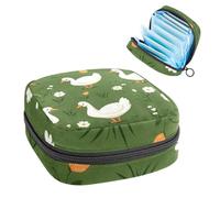 Borsa portatile per assorbenti igienici, coppetta mestruale, per ragazze adolescenti, kit per primo ciclo mestruale, simpatico cartone animato oca e fiori su sfondo verde