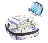 Borsa portatile per assorbenti igienici, per coppette mestruali, per ragazze adolescenti, kit per primo ciclo mestruale, fiori viola campanula salvia, camomilla con farfalle