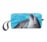 Borsa portatile per il trucco, borsa da bagno con delfino che gioca ad acqua per uomini e donne, Acqua che gioca delfino, 20 x 6 x 9 cm