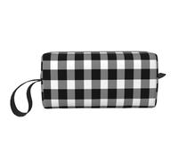 Borsa portatile per il trucco, borsa da bagno con delfino che gioca ad acqua per uomini e donne, Grigio a scacchi, 20 x 6 x 9 cm