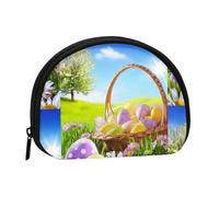Borsa portatile per monete con stampa Happy Easter - Portafoglio in poliestere stampato per piccoli oggetti personali, Nero , Taglia unica