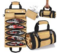 Borsa portautensili di alta qualità, resistente, portatile, con 2 tasche con cerniera migliorate, porta attrezzi compatto per elettricisti e meccanici, regalo ideale per uomini e donne, cachi