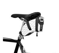 Borsa posteriore per bici da strada e mountain bike, progettata per montaggio su sella, compatta, dimensioni 22 x 10,5 x 12 cm, adatta alla maggior parte dei binari dei sedili (bianco)