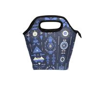 borsa pranzo bambini con maniglia curva cooler lunch box riutilizzabile grande borsa termica per escursionismo campeggio turismo illustrazione azteco indaco vettore
