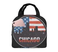 Borsa Pranzo Chicago City Flag Borsa Pranzo Isolata Donne Resistente All'Acqua Donna Borse Frigo, Per Ufficio, Lavoro, Scuola