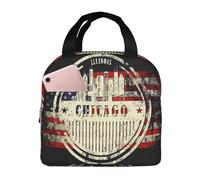 Borsa Pranzo Chicago City Silhouette American Flag Borsa Frigo Pranzo Ragazze Riutilizzabile Donna Borse Frigo, Per Adulti, Viaggi, Ufficio