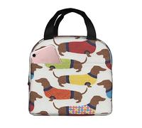 Borsa Pranzo Dachshunds Sweaters Xmas Borsa Termica Per Il Pranzo Pieghevole A Prova Di Perdite Organizzatore Del Piccola, Per Shopping, Adulti, Campeggio, 20x22cm