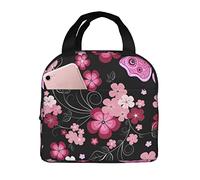 Borsa Pranzo Dark Flower Butterflies Borsa Da Spiaggia Donne Uomini Borse Da Picnic, Per Lavoro, Ufficio, All'Aperto Picnic, 20x22cm