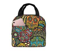 Borsa Pranzo Mexican Sugar Skulls Halloween Borsa Per Il Pranzo Resistente All'Acqua Più Calda Resistente Borse Da Picnic, Per All'Aperto Picnic, Adulti, Campeggio, 20x22cm