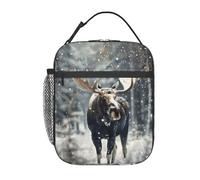 Borsa Pranzo Winter Moose Wildlife in Snowy Trees Scene Leggera Borsa Porta Pranzo a Prova di Perdite Borse Frigo per Uomo Donna Ufficio