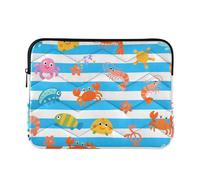 Borsa protettiva impermeabile per laptop 360 pollici 13-14 pollici custodia trapuntata per computer con cerniera per viaggi d'affari - animale marino a righe blu bianche L