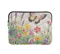 Borsa protettiva leggera per laptop 360 da 13-14 pollici borsa da viaggio trapuntata per laptop per viaggi di lavoro - farfalla svolazzante intorno ai fiori colorati L