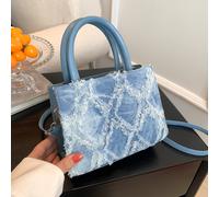 Borsa quadra mini alla moda di colore blu jeans con frange e tracolla regolabile, borsa a mano solida di colore casual per donne, borsa a tracolla elegante e carina stile scuola semplice, borsa a trac