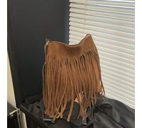 Borsa quadrata vintage in camoscio con frange, autunno/inverno 2025, con tracolla lunga e regolabile. Questo design compatto, leggero e minimalista offre una borsa a tracolla morbida e monocromatica.