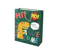 Borsa regalo di carta verde con dinosauro 41,5 × 30 × 12 cm