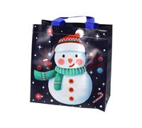 Borsa regalo in tessuto con pupazzo di neve, scura, 23 × 21,5 × 11 cm