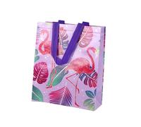 Borsa regalo viola con fenicotteri 30,5 × 24,5 × 10 cm