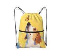 Borsa resistente all'acqua della corda della borsa della palestra di sport con la tasca anteriore della chiusura lampo per il lavoro, Dipinto Cane e Farfalla, Taglia unica