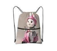 Borsa resistente all'acqua della corda della borsa della palestra di sport con la tasca anteriore della chiusura lampo per il, Moto Coniglio Cartoon, Taglia unica