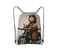 Borsa resistente all'acqua della corda della borsa della palestra di sport con la tasca anteriore della chiusura lampo per il trasporto, Divertente orso moto, Taglia unica