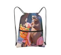 Borsa resistente della corda dell'acqua delle borse del cordone della palestra con la tasca anteriore della chiusura lampo per, Cartoon Sloth Scooter, Taglia unica