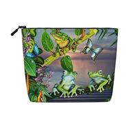 Borsa riutilizzabile con stampa di molte rane che cantano sui rami, con stampa di farfalle, lago, acqua, borsa da viaggio di grande capacità, borse per il trucco con cerniera